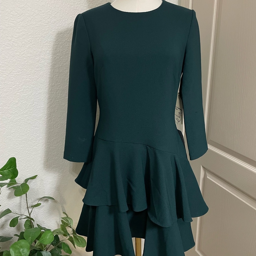 Eliza J Dark Green Long Sleeve Dress